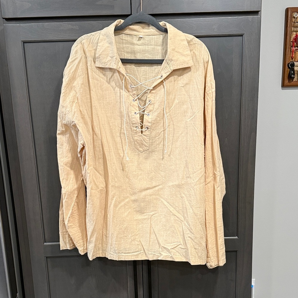 Men's Beige Lace-Up Shirt
